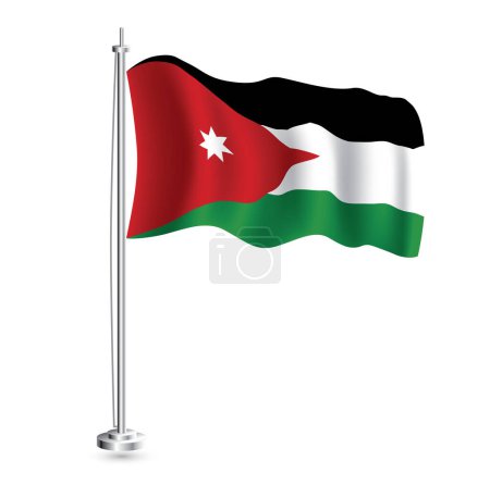 Illustration for Jordanian Flag. Isolated Realistic Wave Flag of Jordan Country on Flagpole. Vector Illustration. - Royalty Free Image