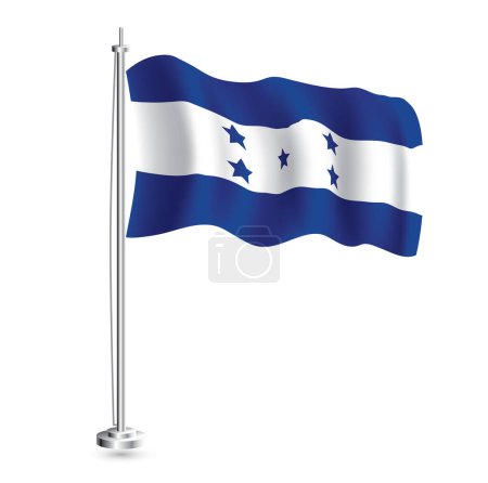 Illustration for Honduras Flag. Isolated Realistic Wave Flag of Honduras Country on Flagpole. Vector Illustration. - Royalty Free Image