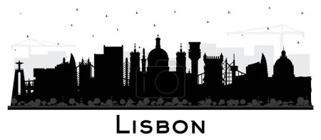 Téléchargez les illustrations : Lisbonne Portugal City Skyline Silhouette avec bâtiments noirs isolés sur blanc. Illustration vectorielle. Paysage urbain de Lisbonne avec des monuments. Voyages d'affaires et tourisme Concept avec architecture historique. - en licence libre de droit