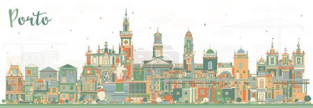 Illustration for Porto Portugal City Skyline with Color Buildings. Vector Illustration. Porto Cityscape with Landmarks. Business Travel and Tourism Concept with Historic Architecture. - Royalty Free Image