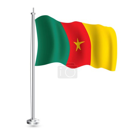 Illustration for Cameroonian Flag. Isolated Realistic Wave Flag of Cameroon Country on Flagpole. Vector Illustration. - Royalty Free Image
