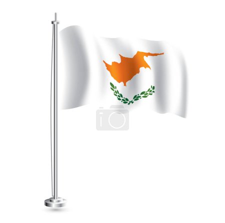 Téléchargez les illustrations : Le drapeau chypriote. Vague réaliste isolée Drapeau de Chypre Pays sur Flagpole. Illustration vectorielle. - en licence libre de droit