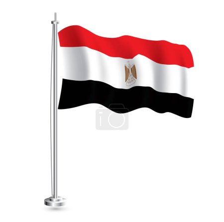 Illustration for Egyptian Flag. Isolated Realistic Wave Flag of Egypt Country on Flagpole. Vector Illustration. - Royalty Free Image