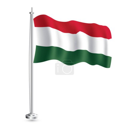 Ilustración de Bandera húngara. Bandera de onda realista aislada de Hungría País en asta de bandera. Ilustración vectorial. - Imagen libre de derechos