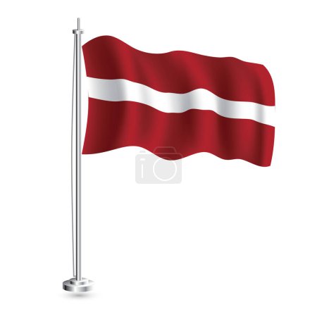 Illustration for Latvian Flag. Isolated Realistic Wave Flag of Latvia Country on Flagpole. Vector Illustration. - Royalty Free Image