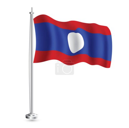 Ilustración de Bandera Laosiana. Bandera de onda realista aislada del país de Laos en asta de bandera. Ilustración vectorial. - Imagen libre de derechos