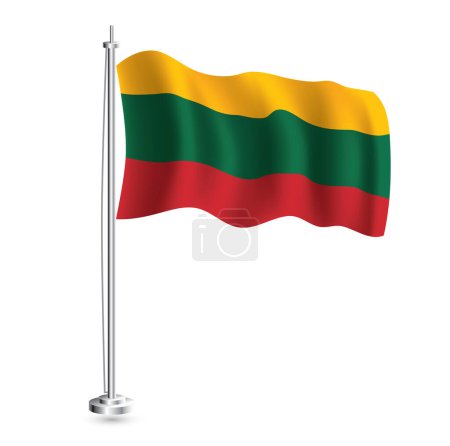 Illustration for Lithuanian Flag. Isolated Realistic Wave Flag of Lithuania Country on Flagpole. Vector Illustration. - Royalty Free Image