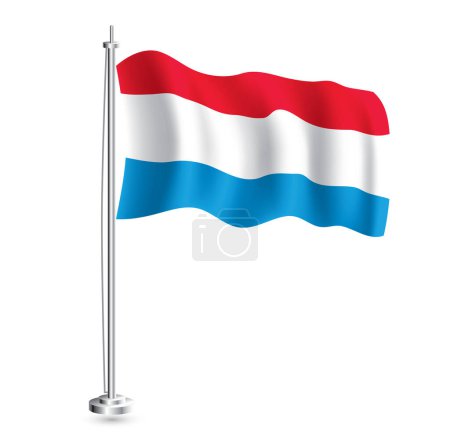 Illustration for Luxembourgian Flag. Isolated Realistic Wave Flag of Luxembourg Country on Flagpole. Vector Illustration. - Royalty Free Image