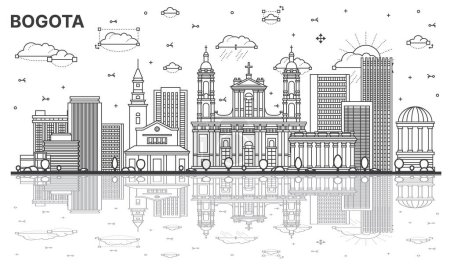 Illustration for Outline Bogota Colombia City Skyline with Historic Buildings and Reflections Isolated on White. Vector Illustration. Bogota Cityscape with Landmarks. - Royalty Free Image