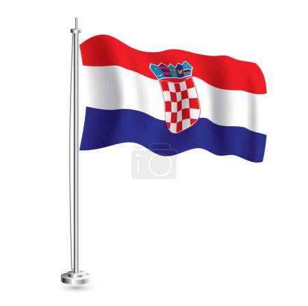 Illustration for Croatian Flag. Isolated Realistic Wave Flag of Croatia Country on Flagpole. Vector Illustration. - Royalty Free Image