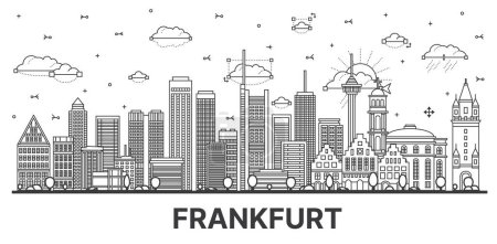 Illustration for Outline Frankfurt Germany City Skyline with Modern Buildings Isolated on White. Vector Illustration. Frankfurt Cityscape with Landmarks - Royalty Free Image