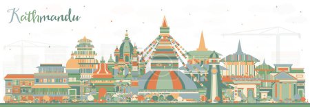 Téléchargez les illustrations : Kathmandu Nepal City Skyline with Color Buildings. Vector Illustration. Kathmandu Cityscape with Landmarks. Business Travel and Tourism Concept with Historic Architecture. - en licence libre de droit