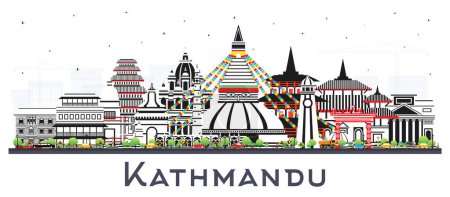 Téléchargez les illustrations : Kathmandu Nepal City Skyline with Color Buildings Isolated on White. Vector Illustration. Kathmandu Cityscape with Landmarks. Business Travel and Tourism Concept with Historic Architecture. - en licence libre de droit