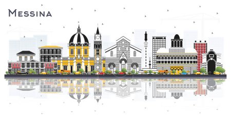 Illustration for Messina Sicily Italy City Skyline with Color Buildings and Reflections Isolated on White. Vector Illustration. Business Travel and Concept with Modern Architecture. Messina Cityscape with Landmarks. - Royalty Free Image