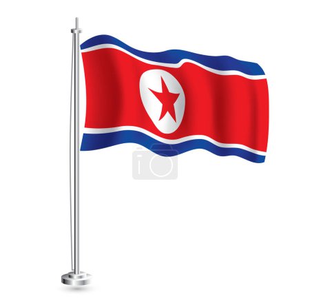 Ilustración de North Korea Flag. Isolated Realistic Wave Flag of North Korea Country on Flagpole. Vector Illustration. - Imagen libre de derechos