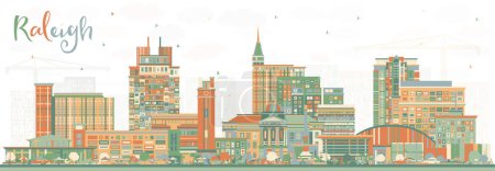 Ilustración de Raleigh North Carolina City Skyline with Color Buildings. Ilustración vectorial. Paisaje urbano de Raleigh con monumentos. Concepto de viajes de negocios y turismo con arquitectura moderna. - Imagen libre de derechos