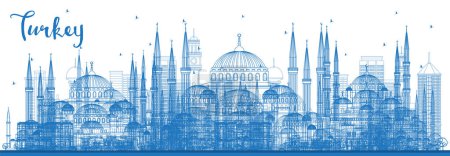 Illustration for Outline Turkey City Skyline with Blue Buildings. Vector Illustration. Tourism Concept with Historic Architecture. Turkey Cityscape with Landmarks. Izmir. Ankara. Istanbul. - Royalty Free Image