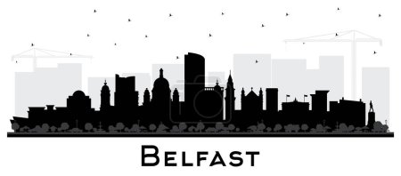 Téléchargez les illustrations : Belfast Northern Ireland City Skyline Silhouette avec bâtiments noirs isolés sur blanc. Illustration vectorielle. Paysage urbain de Belfast avec des monuments. Concept de voyage et de tourisme avec architecture historique. - en licence libre de droit