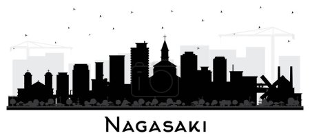 Illustration for Nagasaki Japan City Skyline Silhouette with Black Buildings Isolated on White. Vector Illustration. Nagasaki Cityscape with Landmarks. Business Travel and Tourism Concept with Historic Architecture. - Royalty Free Image