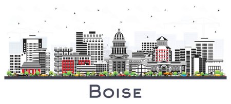 Illustration for Boise Idaho City Skyline with Color Buildings Isolated on White. Vector Illustration. Boise USA Cityscape with Landmarks. Business Travel and Tourism Concept with Modern Architecture. - Royalty Free Image