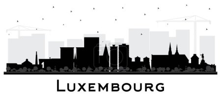 Silhouette der Skyline von Luxemburg-Stadt mit auf Weiß isolierten schwarzen Gebäuden. Vektorillustration. Luxemburger Stadtbild mit Wahrzeichen. Geschäftsreise- und Tourismuskonzept mit historischer Architektur.