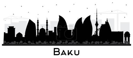 Illustration for Baku Azerbaijan City Skyline Silhouette with Black Buildings Isolated on White. Vector Illustration. Baku Cityscape with Landmarks. Business Travel and Tourism Concept with Historic Architecture. - Royalty Free Image