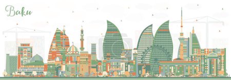 Illustration for Baku Azerbaijan City Skyline with Color Buildings. Vector Illustration. Baku Cityscape with Landmarks. Business Travel and Tourism Concept with Historic Architecture. - Royalty Free Image
