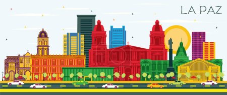 Illustration for La Paz Bolivia City Skyline with Color Buildings and Blue Sky. Vector Illustration. Business Travel and Tourism Concept with Historic Architecture. La Paz Cityscape with Landmarks. - Royalty Free Image