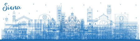 Illustration for Outline Siena Tuscany Italy City Skyline with Blue Buildings. Vector Illustration. Business Travel and Concept with Historic Architecture. Siena Cityscape with Landmarks. - Royalty Free Image