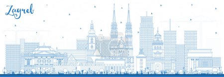 Illustration for Outline Zagreb Croatia City Skyline with Blue Buildings. Vector Illustration. Zagreb Cityscape with Landmarks. Business Travel and Tourism Concept with Historic Architecture. - Royalty Free Image