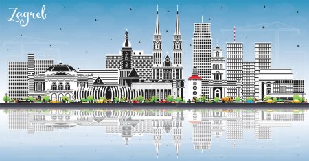 Illustration for Zagreb Croatia City Skyline with Color Buildings, Blue Sky and Reflections. Vector Illustration. Zagreb Cityscape with Landmarks. Business Travel and Tourism Concept with Historic Architecture. - Royalty Free Image