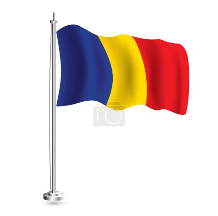 Illustration for Chad Flag. Isolated Realistic Wave Flag of Chad Country on Flagpole. Vector Illustration. - Royalty Free Image