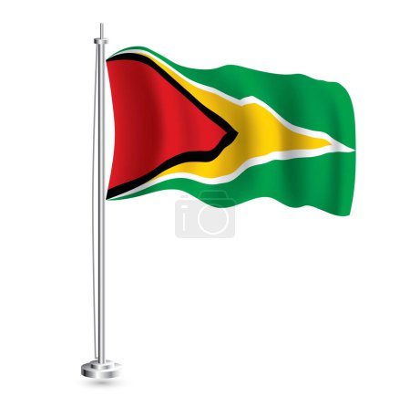 Illustration for Guyana Flag. Isolated Realistic Wave Flag of Guyana Country on Flagpole. Vector Illustration. - Royalty Free Image