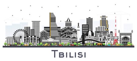 Tbilissi Georgia City Skyline avec bâtiments de couleur isolés sur blanc. Illustration vectorielle. Paysage urbain de Tbilissi avec des monuments. Voyages d'affaires et tourisme Concept avec architecture historique.