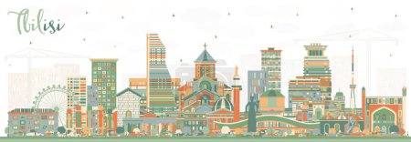 Ilustración de Tiflis Georgia City Skyline con edificios de color. Ilustración vectorial. Paisaje urbano de Tiflis con monumentos. Concepto de viajes de negocios y turismo con arquitectura histórica. - Imagen libre de derechos