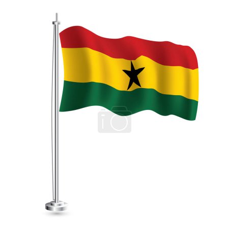 Ilustración de Bandera de Ghana. Bandera Realista Aislada de Ghana País en asta de bandera. Ilustración vectorial. - Imagen libre de derechos