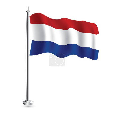 Illustration for Netherlands Flag. Isolated Realistic Wave Flag of Netherlands Country on Flagpole. Vector Illustration. - Royalty Free Image
