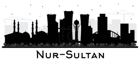 Illustration for Nur-Sultan Kazakhstan City Skyline Silhouette with Black Buildings Isolated on White. Vector Illustration. Nur-Sultan Cityscape with Landmarks. Business Travel and Tourism Concept with Modern Architecture. - Royalty Free Image