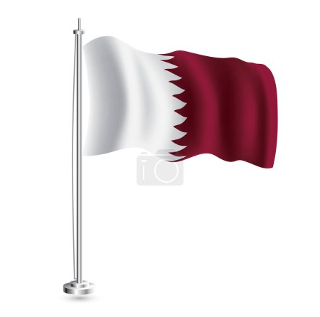 Ilustración de Bandera de Qatar. Bandera de onda realista aislada del país de Qatar en asta de bandera. Ilustración vectorial. - Imagen libre de derechos