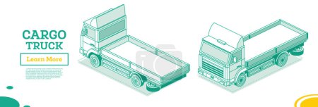 Illustration for Isometric Flatbed Cargo Truck. Back and Front View. Commercial Transport. Logistics. Outline Objects. Vector Illustration. Empty Car for Carriage of Goods. - Royalty Free Image