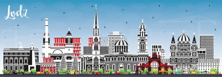 Illustration for Lodz Poland City Skyline with Color Buildings and Blue Sky. Vector Illustration. Lodz Cityscape with Landmarks. Business Travel and Tourism Concept with Historic Architecture. - Royalty Free Image