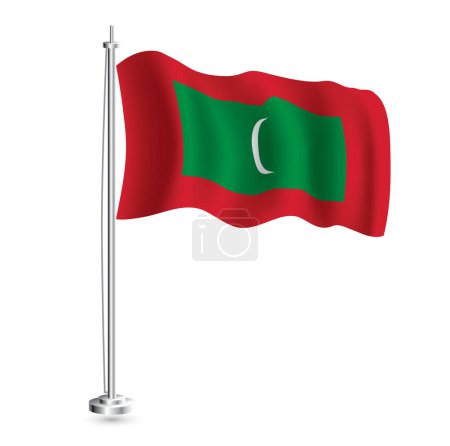 Illustration for Maldivian Flag. Isolated Realistic Wave Flag of Maldives Country on Flagpole. Vector Illustration. - Royalty Free Image
