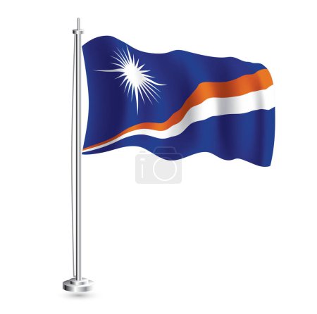 Illustration for Marshall Islands Flag. Isolated Realistic Wave Flag of Marshall Islands Country on Flagpole. Vector Illustration. - Royalty Free Image