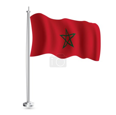 Illustration for Moroccan Flag. Isolated Realistic Wave Flag of Morocco Country on Flagpole. Vector Illustration. - Royalty Free Image