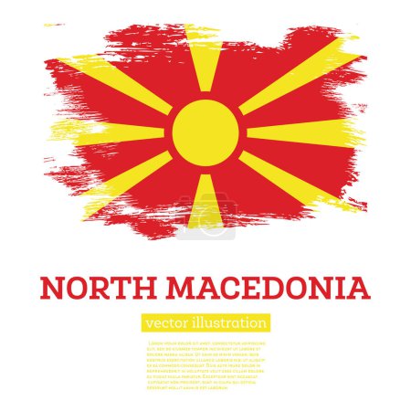 Téléchargez les illustrations : Macédoine du Nord Drapeau avec coups de pinceau. Illustration vectorielle. Jour de l'indépendance. - en licence libre de droit