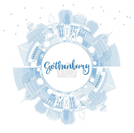 Illustration for Outline Gothenburg Sweden City Skyline with Blue Buildings and Copy Space. Vector Illustration. Gothenburg Cityscape with Landmarks. Business Travel and Tourism Concept with Historic Architecture. - Royalty Free Image