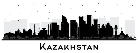 Kazakhstan City Skyline Silhouette with Black Buildings Isolated on White. Vector Illustration. Concept with Modern Architecture. Kazakhstan Cityscape with Landmarks. Nur-Sultan and Almaty.
