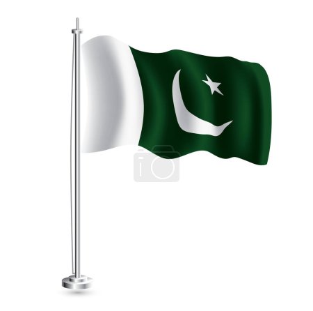 Illustration for Pakistani Flag. Isolated Realistic Wave Flag of Pakistan Country on Flagpole. Vector Illustration. - Royalty Free Image