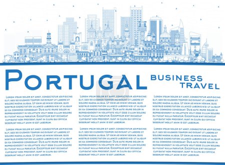Illustration for Portugal. Outline City Skyline with Blue Buildings and Copy Space. Vector Illustration. Concept with Modern and Historic Architecture. Portugal Cityscape with Landmarks. Porto and Lisbon. - Royalty Free Image