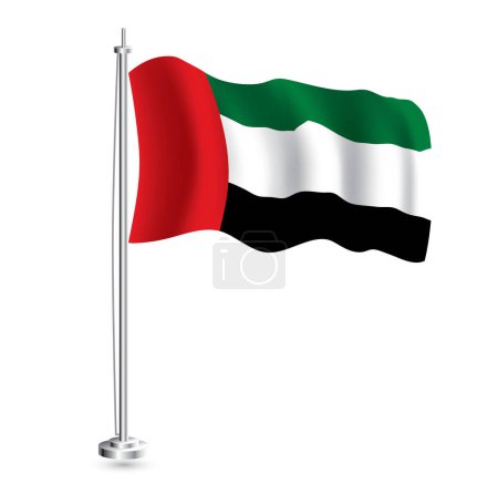 Ilustración de Bandera de los EAU. Bandera de onda realista aislada del país de los Emiratos Árabes Unidos en asta de bandera. Ilustración vectorial. - Imagen libre de derechos